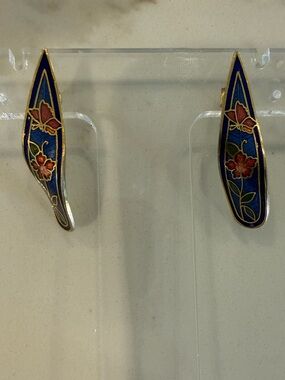 Vintage Cloisonné earrings - butterflies and flowers, pierced